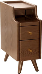 Solid Wood Nightstand with Drawers, Walnut Bedside Table for Bedroom