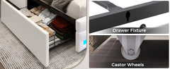 Queen Bed Frame with Drawers, LED Bed Frame with Charging Station, Pu Leather Platform Bed Frame Queen Size with Storage
