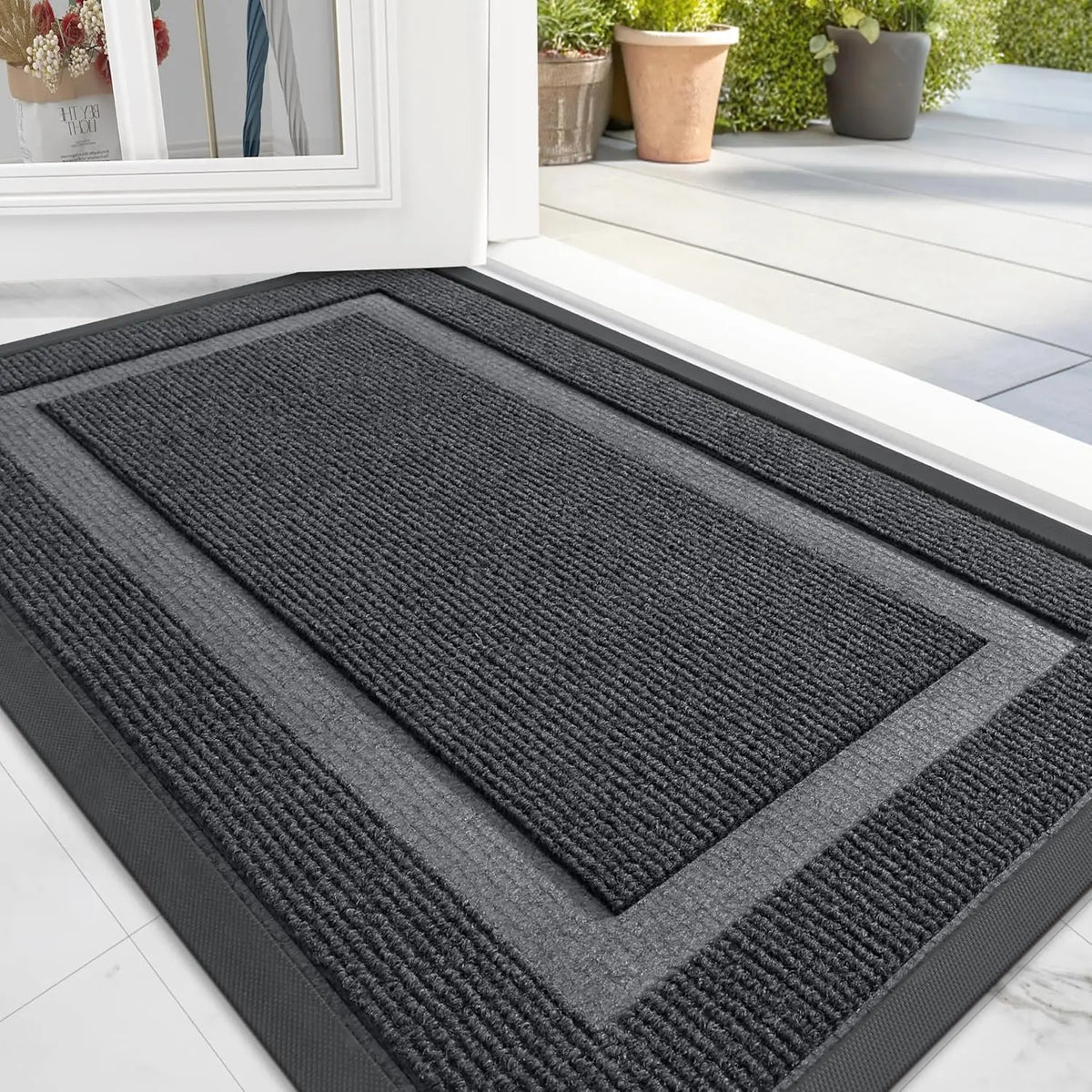 Front Door Mat Indoor Outdoor Entrance, Waterproof All-Season, All-Weather Doormat, Sturdy Natural Rubber, Fade Resistant,