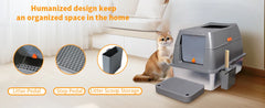 XXL Stainless Steel Cat Litter Box Enclosed Puppy Cat Litter Tray with Lid Large Litter Pan High Wall Side Easy Cleaning Toilet
