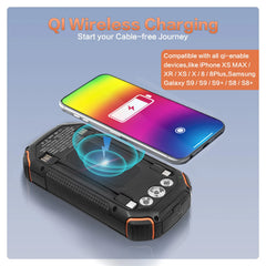 36000mAh Solar Power Bank with Wireless Charging 4 Wires PD18W For Outdoor Adventure daily trip
