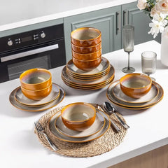 Ceramic Dinnerware ,Stoneware Plates and Bowls Sets,Handmade Reactive Glaze Dishes Set,Chip Resistant and Scratch (24PCS)