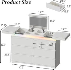 Dresser with LED Lights for Bedroom,8 Drawer Dressers with Tempered Glass Top,Chests of Drawers with 2 Grid Drawer,Living Room
