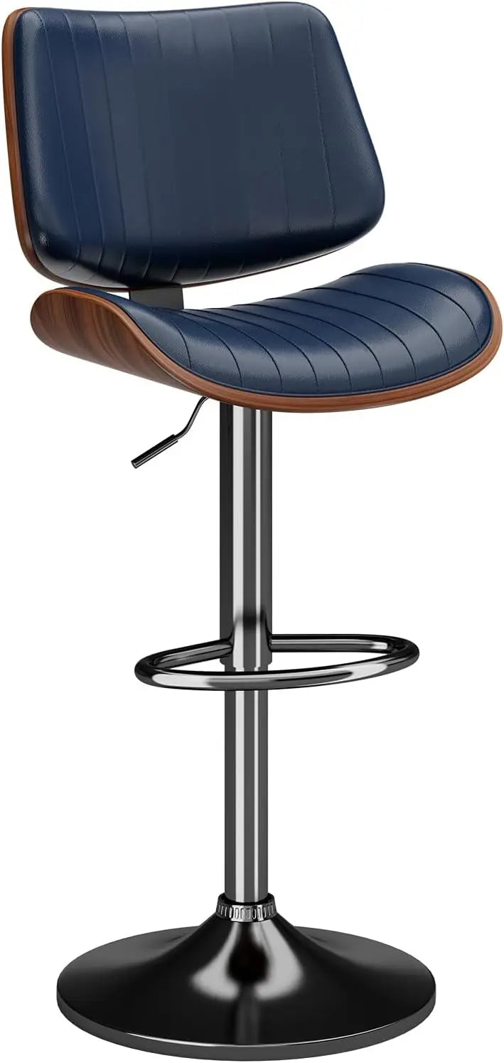 Swivel Bar Stools Set of 4, Adjustable Bentwood Barstools for Kitchen Counter, Modern PU Leather Upholstered Bar Chair