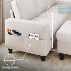 Convertible Sectional Sofa Couch L-Shaped Couch with Storage Ottoman, Beige Couches for Living Room, 3-Seat Sectional Sofas