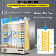 SucceBuy Triple Swing Door Commercial Refrigerator Display Fridge Upright Beverage Cooler Glass Door with LED Light