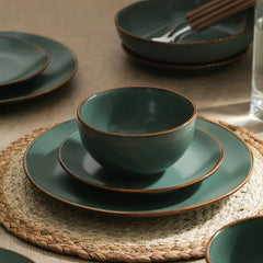 Brasa Modern Stoneware 16 Piece Dinnerware Sets, Plates and Bowls Sets, Dish Set for 4, Green