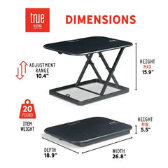 True Seating Ergo 26" Height Adjustable Laptop Standing Desk Converter, Black