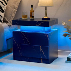 Nightstand LED Bedside Table for Bedroom Modern Night Stand with 2 Wood Drawers End Side Table for Bedroom
