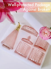 Pink Bathroom Accessories Set, 5Pcs Clear Glass Bathroom Set with Soap Dispenser, Soap Dish, Toothbrush Holder Set, Tumbler, Cot