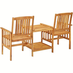 Garden Chairs with Tea Table 62.5"x24"x36.2" Solid Acacia Wood, 2 Person Outdoor Wood Patio Furniture Dining Set