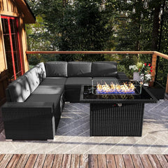 Patio Furniture Set  Fire Pit Table, Outdoor Sectional Wicker Conversation Sofa Sets  patio furniture  patio furniture set