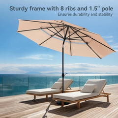 10ft Patio Umbrellas, Outdoor 3 Tier Vented Large Market Table Umbrella with 8 Sturdy Ribs and 1.5" Umbrellla Pole