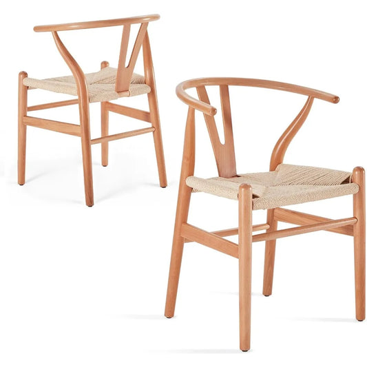 Set of 2 Mid-Century Modern Wishbone Dining Chairs – Solid Wood, Fully Assembled