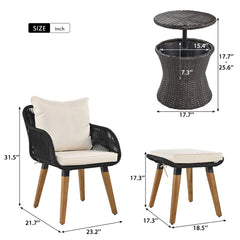 5 Pieces Outdoor Patio Furniture Set Wicker Bar Table with 2 Bistro Conversation Set With Single Chairs and Stools for Balcony
