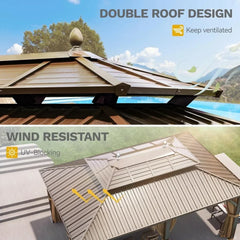 12x18ft Hardtop Heavy Duty Double Roof Outdoor Upgraded Galvanized W/Nettings Curtains Steel Combined of Horizontal Vertical