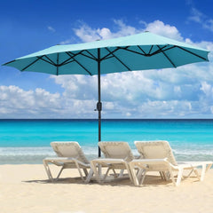 13Ft Large Patio Umbrella with Base Outdoor Double-Sided Market Extra Large Table Umbrella Easy Crank for Yard, Poolside