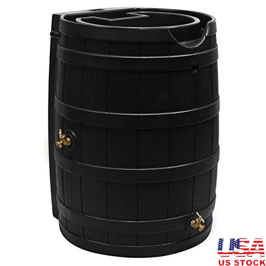 Rain Wizard 65 Gallon Rain Barrel Self Draining Planter Brass Spigots UV Resistant Linkable Polyethylene Outdoor Garden Water