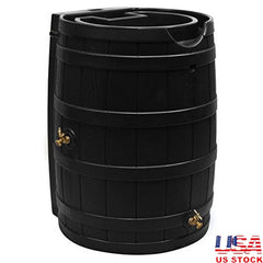 Rain Wizard 65 Gallon Rain Barrel Self Draining Planter Brass Spigots UV Resistant Linkable Polyethylene Outdoor Garden Water
