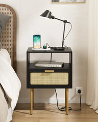 Nightstand with Charging Station, 2 Drawer Dresser for Bedroom, Small Bedside Table