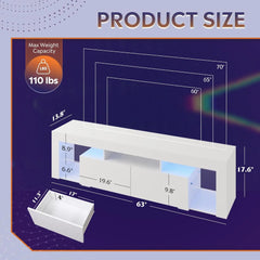 LED Entertainment Center for 60 to 70 Inch TV, Modern TV Console with 2 Drawers, TV Stands for Living Room