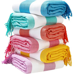 6 Packs Oversized Cotton Turkish Beach Towels Set Bulk 74"x38" Extra Large Sand Free Quick Dry Clearance Swim Bath Camping Pool