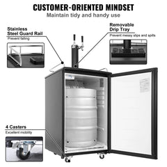 SucceBuyBeer Kegerator Dual Tap Draft Beer Dispenser Full Size Keg Refrigerator with CO2 Cylinder Shelves Drip Tray & Rail Black