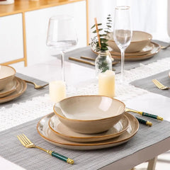 Ceramic Dinnerware Sets,Handmade Reactive Glaze Plates and Bowls Set,Highly Chip and Crack Safe Dishes Set,Service for 8 (24pc)