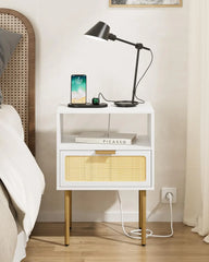 Nightstand with Charging Station, 2 Drawer Dresser for Bedroom, Small Bedside Table