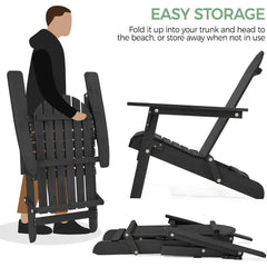 300LBS Solid Wood Folding Adirondack Chair Set of 5 Outdoor,Weather Resistant,Fire Pit Lounge Chairs for Garden,Black