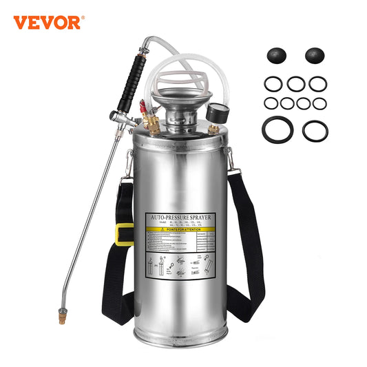 VEVOR 2Gal Stainless Steel Sprayer Hand Pump Sprayer with Pressure Gauge&Safety Valve Adjustable Nozzle for Gardening Sanitizing