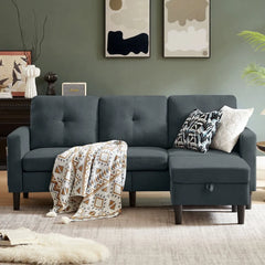 79" Convertible Sectional Sofa, Small L Shaped 3 Seat Couch with Storage Chaise Modern Linen Fabric Sofa Couches for Living Room