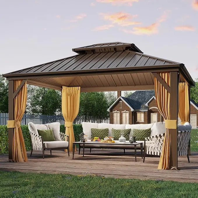 12' X 18'Hardtop Gazebo, Galvanized Steel Ventilation Double Roof Aluminum Frame, Outdoor Gazebo for Garden, Patio, Gazebo