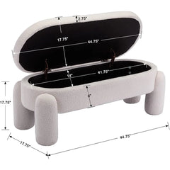 Modern Storage Bench, 44.7 Inch Upholstered Ottoman Bench Sherpa Fabric End of Bed Stool, Cute Entryway Bench for Living Room