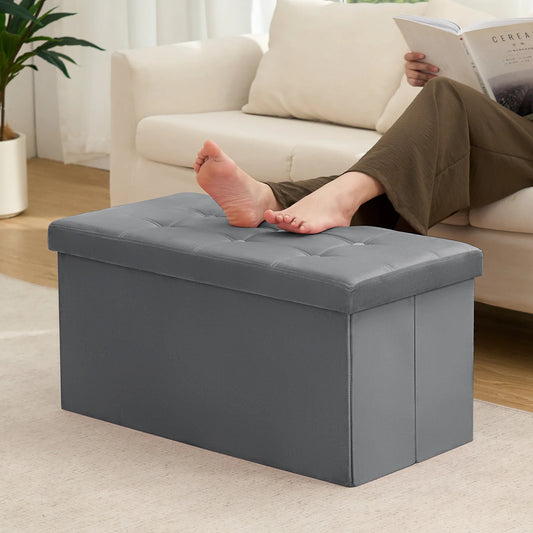 30 Inches Folding Storage Ottoman Bench Ottoman With Storage FootStool For Bedroom Living Room Holds Up To 570 Lb