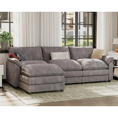 119” Modern L-Shaped Modular Sectional Sofa – Deep Seat Couch with Reversible Ottoman