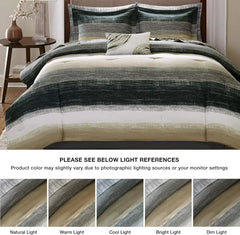 King Comforter Set, Bed in a Bag King, Watercolor Print Coastal Comforter & Chambray Cotton Sheet Set, All Season Bedding Set