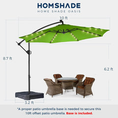 10ft Solar Lights Offset Cantilever Patio Umbrella - with Light and Base, LED Lighted Offset Hanging Patio Outdoor Market