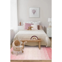 Modern Ombre Washable 4x6 Rug, Light Pink Rugs for Girls Bedroom, Soft Non-Slip Nursery Area Rug, Contemporary Non-Shed Kids