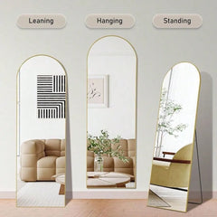 Gold Full Length Arched Mirror Stand Leaning Aluminum Frame Hanging Floor Mirror