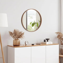 Round Mirror with Wood Frame 24 Inch Circle Wall Mirror for Bathroom Round Wall Mirror for Wall Decor, Vanity,