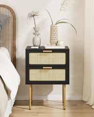 Nightstand with Charging Station, 2 Drawer Dresser for Bedroom, Small Bedside Table