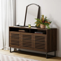 Buffet Sideboard Cabinet Modern Storage Cabinet with Louvered Door and Adjustable Shelf for Kitchen, Coffee Bar, Living Room