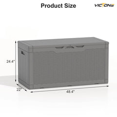 Victone 100 Gallon Resin Deck Box, Waterproof Large Outdoor Storage Box with Padlock for Patio Furniture Toys and Garden, Grey