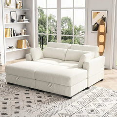 Corduroy Sofa Couch with  Pillows, Seat Convertible U Shaped Sofa Couch with Storage and Chaise for small Apartments