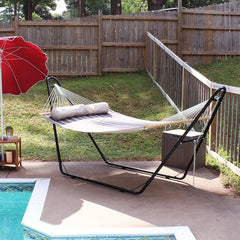 Double Quilted Fabric Hammock with Universal Steel Stand - 450-Pound Capacity - Black Stand