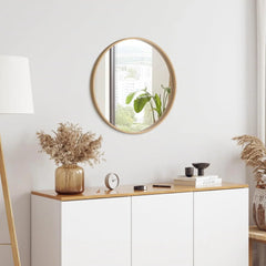 Round Mirror with Wood Frame 24 Inch Circle Wall Mirror for Bathroom Round Wall Mirror for Wall Decor, Vanity,