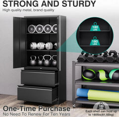 Locking Steel Storage Cabinet with Doors and Shelves,71" Office File Cabinets for Home Office,Warehouse,Garage,School