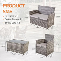 4 Piece Patio Furniture Set,Outdoor Wicker Conversation Sets,Rattan Sectional Sofa W/Coffee Table,Seat Cushions