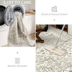 8x10 Area Rugs for Living Room, Stain Resistant Neutral Washable Rugs for Dining Room, Vintage Non-Slip Thin Large